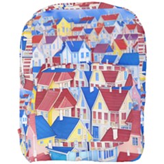 City Houses Cute Drawing Landscape Village Full Print Backpack by Uceng