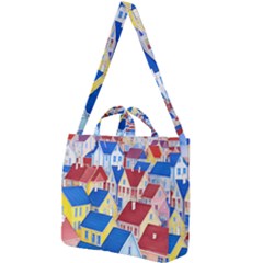City Houses Cute Drawing Landscape Village Square Shoulder Tote Bag by Uceng