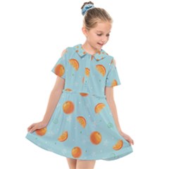 Oranges Pattern Kids  Short Sleeve Shirt Dress by SychEva