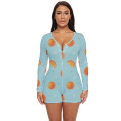 Oranges Pattern Long Sleeve Boyleg Swimsuit by SychEva