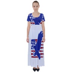Usa Flag Eagle Symbol American Bald Eagle Country High Waist Short Sleeve Maxi Dress by Wegoenart