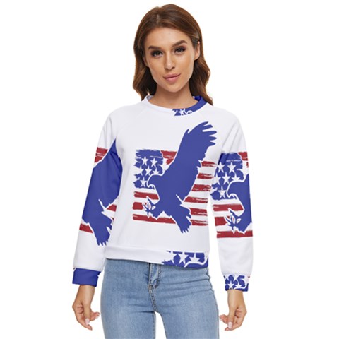 Usa Flag Eagle Symbol American Bald Eagle Country Women s Long Sleeve Raglan Tee by Wegoenart