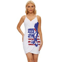 Usa Flag Eagle Symbol American Bald Eagle Country Wrap Tie Front Dress by Wegoenart