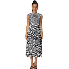 Illusions Abstract Black And White Patterns Swirls Sleeveless Round Neck Midi Dress by Wegoenart
