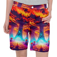 Sci-fi Fantasy Art Painting Colorful Pattern Women s Pocket Shorts by Ravend