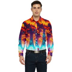 Sci-fi Fantasy Art Painting Colorful Pattern Men s Long Sleeve Pocket Shirt  by Ravend