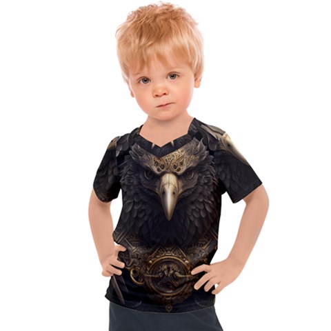 Eagle Ornate Pattern Feather Texture Kids  Sports Tee by Ravend