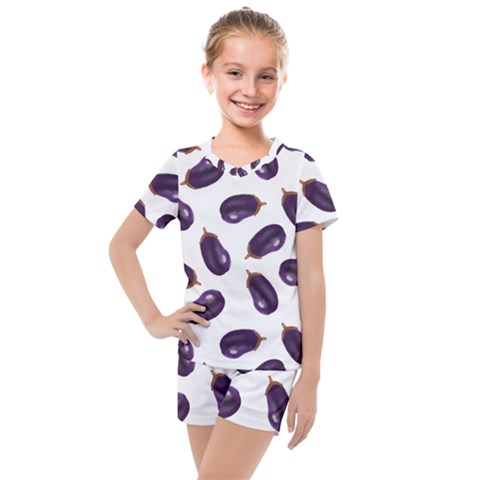 Eggplant Kids  Mesh Tee And Shorts Set by SychEva