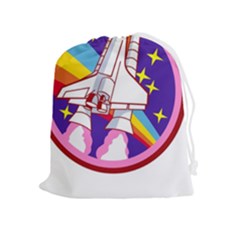 Badge Patch Pink Rainbow Rocket Drawstring Pouch (xl) by Salman4z