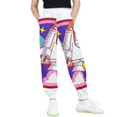 Badge Patch Pink Rainbow Rocket Kids  Elastic Waist Pants by Salman4z