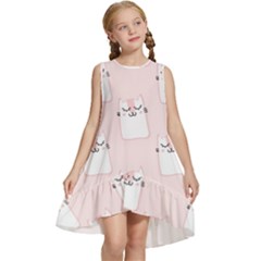 Pattern Pink Cute Sweet Fur Cats Kids  Frill Swing Dress by Salman4z