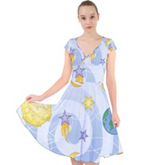 Science Fiction Outer Space Cap Sleeve Front Wrap Midi Dress by Salman4z