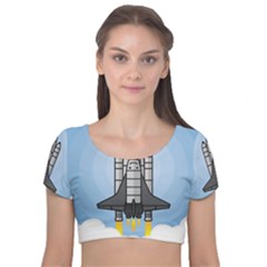 Rocket Shuttle Spaceship Science Velvet Short Sleeve Crop Top  by Salman4z
