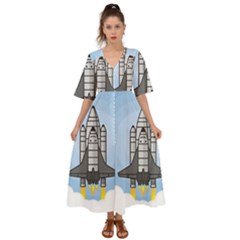 Rocket Shuttle Spaceship Science Kimono Sleeve Boho Dress by Salman4z