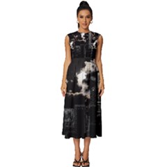 City Night Moon Skyline Skyscraper Sleeveless Round Neck Midi Dress by Salman4z