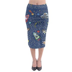 Cat Cosmos Cosmonaut Rocket Midi Pencil Skirt by Salman4z