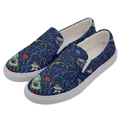 Cat Cosmos Cosmonaut Rocket Men s Canvas Slip Ons by Salman4z