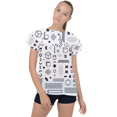 Pattern Hipster Abstract Form Geometric Line Variety Shapes Polkadots Fashion Style Seamless Ruffle Collar Chiffon Blouse by Salman4z