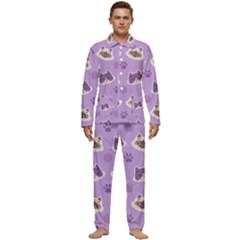 Cute Colorful Cat Kitten With Paw Yarn Ball Seamless Pattern Men s Long Sleeve Velvet Pocket Pajamas Set by Salman4z