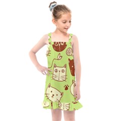 Cute Hand Drawn Cat Seamless Pattern Kids  Overall Dress by Salman4z