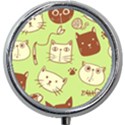 Cute Hand Drawn Cat Seamless Pattern Mini Round Pill Box View1