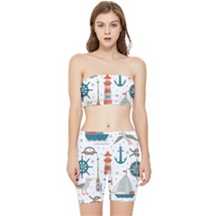 Nautical Elements Pattern Background Stretch Shorts And Tube Top Set by Salman4z