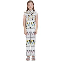 Cat Kitten Seamless Pattern Kids  Sleeveless Ruffle Edge Band Collar Chiffon One Piece by Salman4z