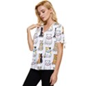 Cat Kitten Seamless Pattern Bow Sleeve Button Up Top View2