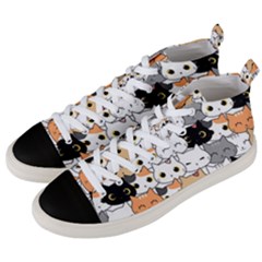 Cute-cat-kitten-cartoon-doodle-seamless-pattern Men s Mid-top Canvas Sneakers by Salman4z