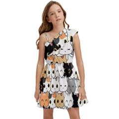 Cute-cat-kitten-cartoon-doodle-seamless-pattern Kids  One Shoulder Party Dress by Salman4z