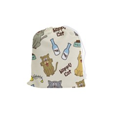 Happy-cats-pattern-background Drawstring Pouch (medium) by Salman4z