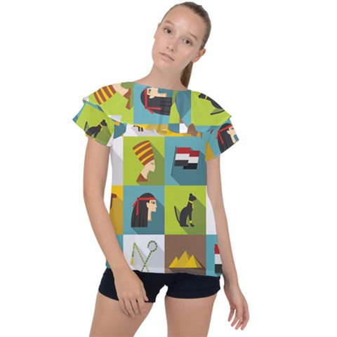 Egypt-travel-items-icons-set-flat-style Ruffle Collar Chiffon Blouse by Salman4z