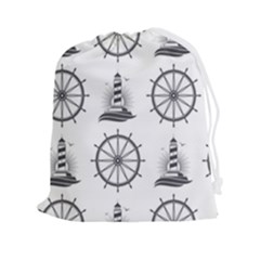 Marine Nautical Seamless Pattern With Vintage Lighthouse Wheel Drawstring Pouch (2xl) by Salman4z