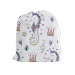 Seamless-pattern-cute-unicorn-cartoon-hand-drawn Drawstring Pouch (xl) by Salman4z