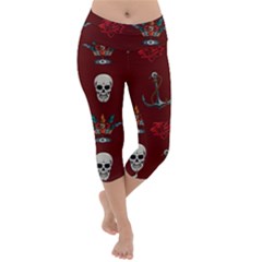 Tattoo-old-school-background-pattern Lightweight Velour Capri Yoga Leggings by Salman4z