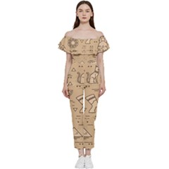 Egyptian-seamless-pattern-symbols-landmarks-signs-egypt Off Shoulder Ruffle Top Jumpsuit by Salman4z