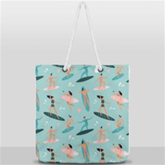 Beach-surfing-surfers-with-surfboards-surfer-rides-wave-summer-outdoors-surfboards-seamless-pattern- Full Print Rope Handle Tote (large) by Salman4z