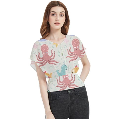 Underwater-seamless-pattern-light-background-funny Butterfly Chiffon Blouse by Salman4z