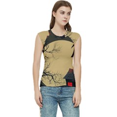 Halloween Moon Haunted House Full Moon Dead Tree Women s Raglan Cap Sleeve Tee by Ravend