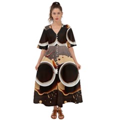 Coffee Cafe Espresso Drink Beverage Kimono Sleeve Boho Dress by Ravend