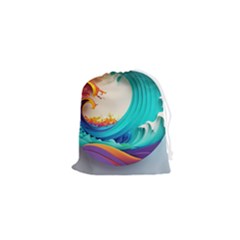 Tsunami Tidal Wave Waves Minimalist Ocean Sea Drawstring Pouch (xs) by Ravend