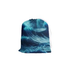 Moonlight High Tide Storm Tsunami Waves Ocean Sea Drawstring Pouch (small) by Ravend