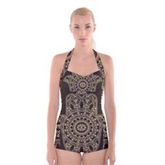 Hamsa-hand-drawn-symbol-with-flower-decorative-pattern Boyleg Halter Swimsuit  by Salman4z
