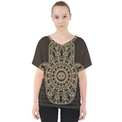 Hamsa-hand-drawn-symbol-with-flower-decorative-pattern V-neck Dolman Drape Top by Salman4z