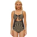 Hamsa-hand-drawn-symbol-with-flower-decorative-pattern Knot Front One-Piece Swimsuit View1