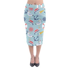 Nautical-marine-symbols-seamless-pattern Midi Pencil Skirt by Salman4z