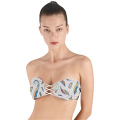 Vector-boho-doodle-feathers-seamless-pattern-illustration Twist Bandeau Bikini Top by Salman4z