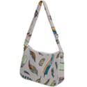 Vector-boho-doodle-feathers-seamless-pattern-illustration Zip Up Shoulder Bag View2