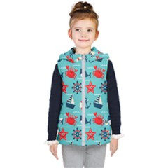 Seamless-pattern-nautical-icons-cartoon-style Kids  Hooded Puffer Vest by Salman4z