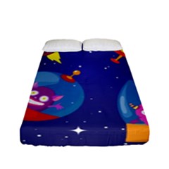 Cartoon-funny-aliens-with-ufo-duck-starry-sky-set Fitted Sheet (full/ Double Size) by Salman4z